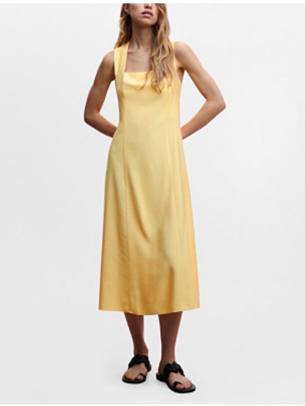 Mango Sunlit Square-Neck Yellow Midi Dress